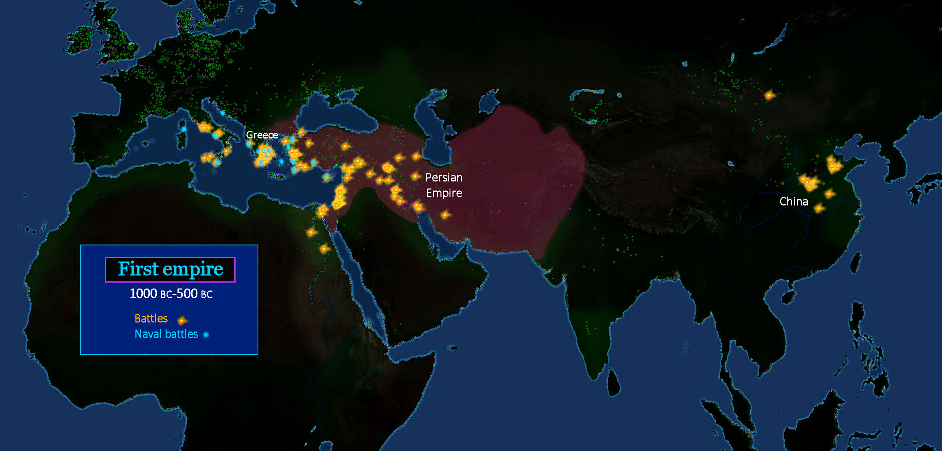 Persian conquests, 500 BC map
